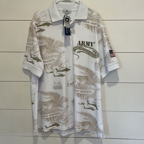 The Bradford Exchange‎ Men Shirt 3XL White Army All-Over-Print Short Sleeve Polo - Picture 1 of 10